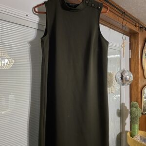 Banana Republic Olive Green Sleeveless Midi Dress with Button Shoulder